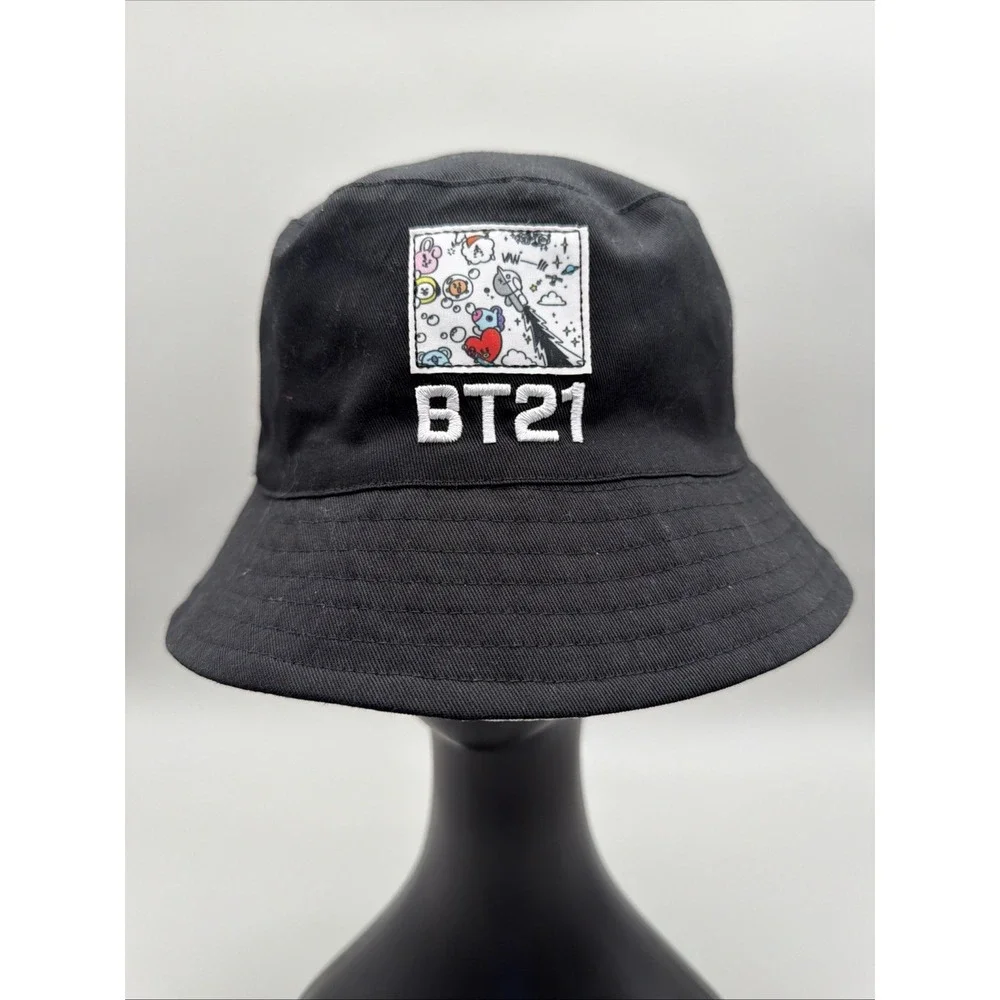 BT21  Logo Black Reversible Bucket Hat One Size Adult Lightweight